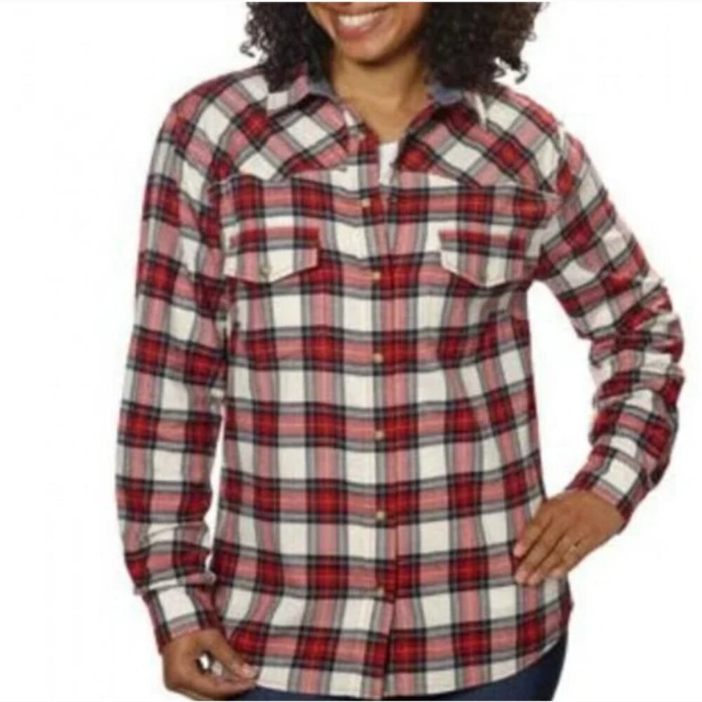 Jachs Girlfriend Bea Plaid Flannel Shirt Snap Front Medium